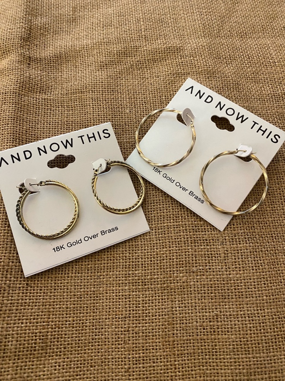 And Now This 2 Sets of Hoop Earrings 18K Gold Over Brass